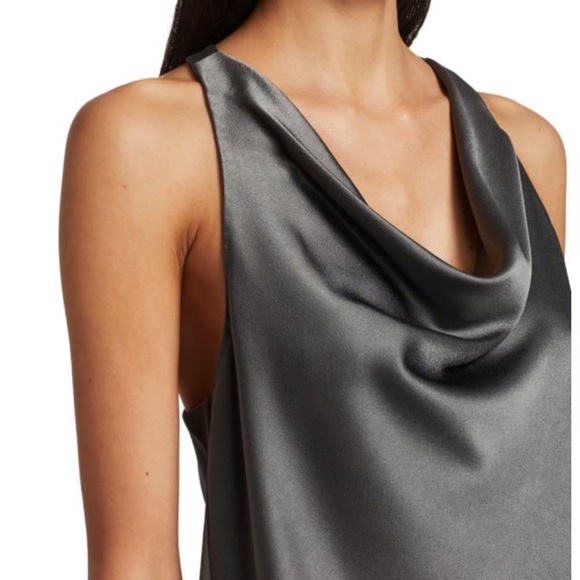 ALICE + OLIVIA Harmon Draped Racerback Blouse In Grey - Picture 3 of 12